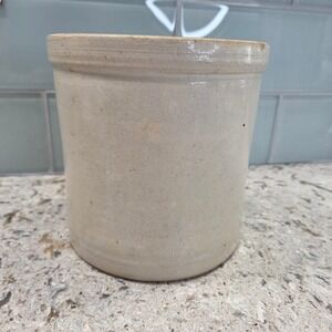 Antique Salt Glazed Stoneware Crock Primitive Farmhouse Pottery Beige 6 Inch